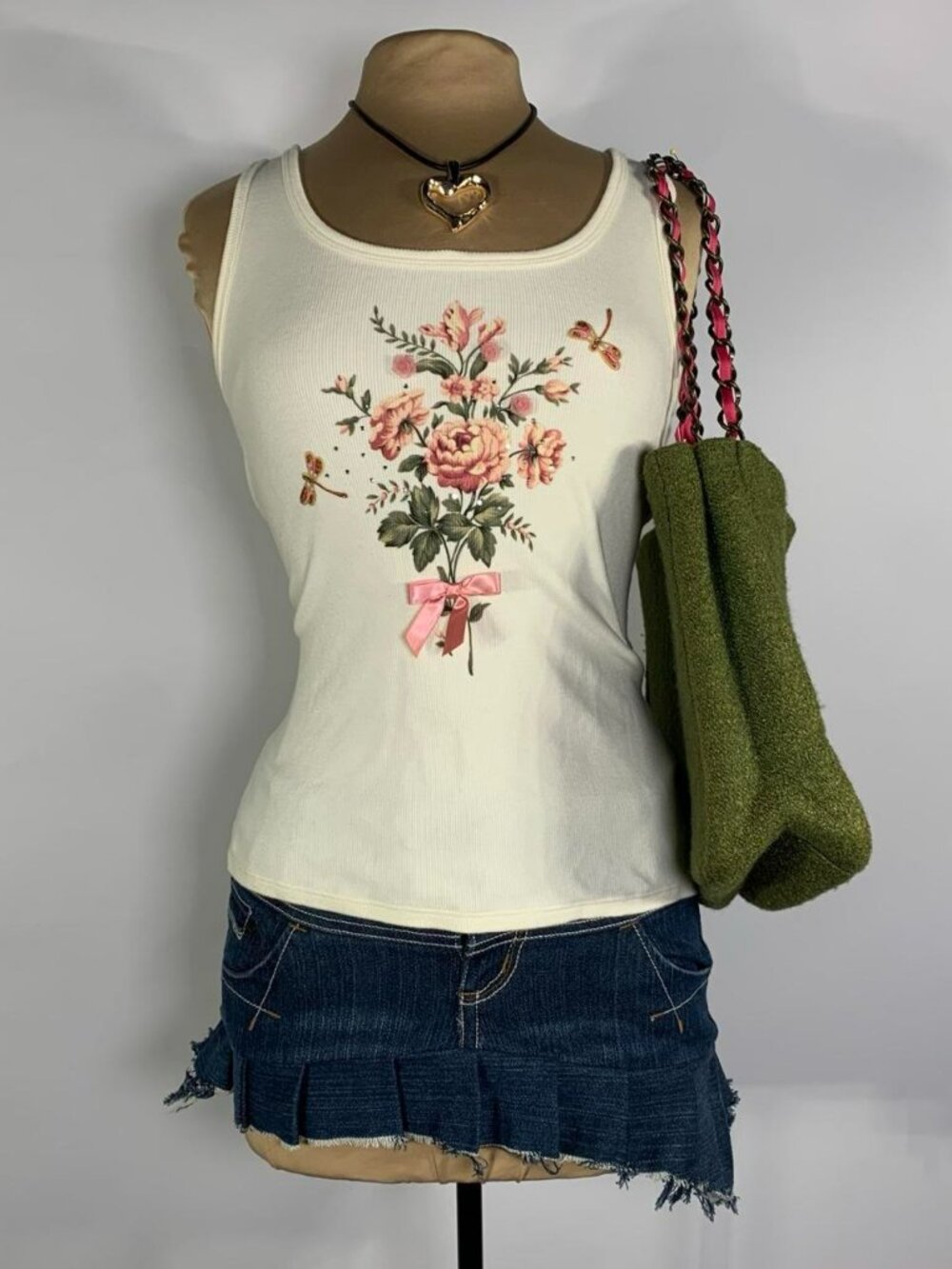 Victoria’s Secret Floral Rhinestone Tank Top | Ribbed Cream Cami Y2K